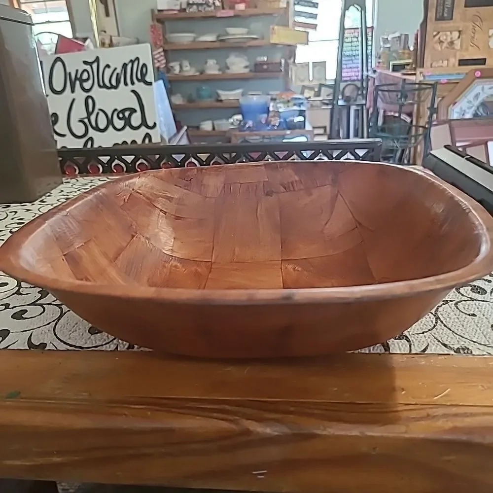 Vintage  wooden Basket Weave Bowl
